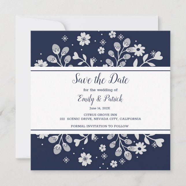 White Floral Save The Date (Front)
