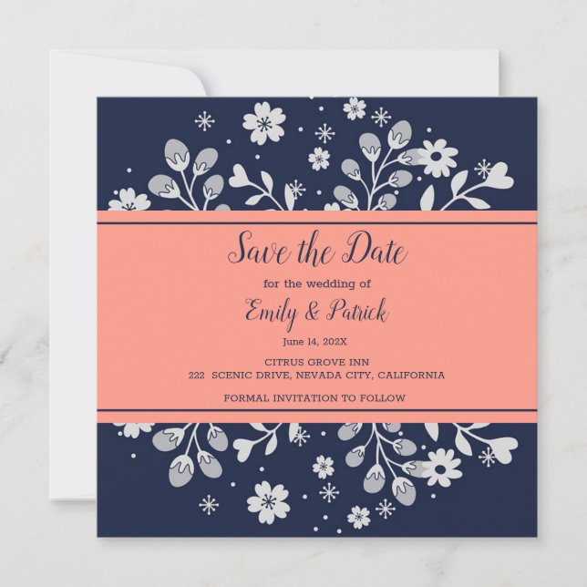 White Floral Save The Date (Front)