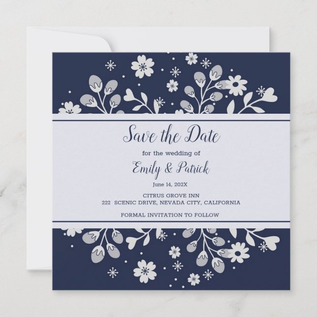 White Floral Save The Date (Front)