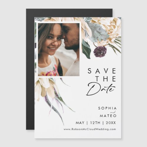 White Floral Save The Date Magnet