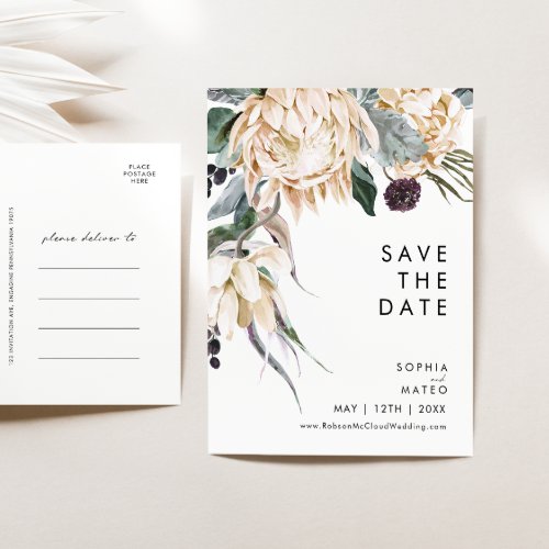 White Floral Save The Date Postcard