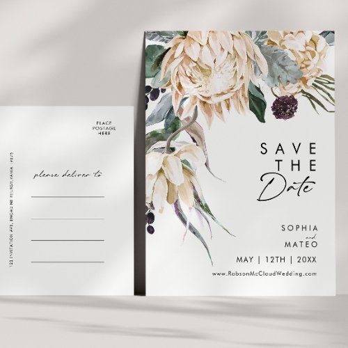 White Floral Save The Date Postcard