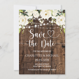White Floral Save the Date Wedding Invitation