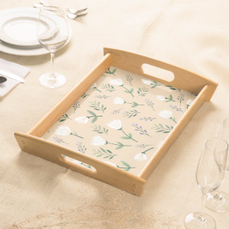 White Floral Scandinavian Tray