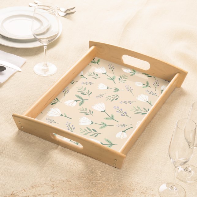White Floral Scandinavian Tray (Front)