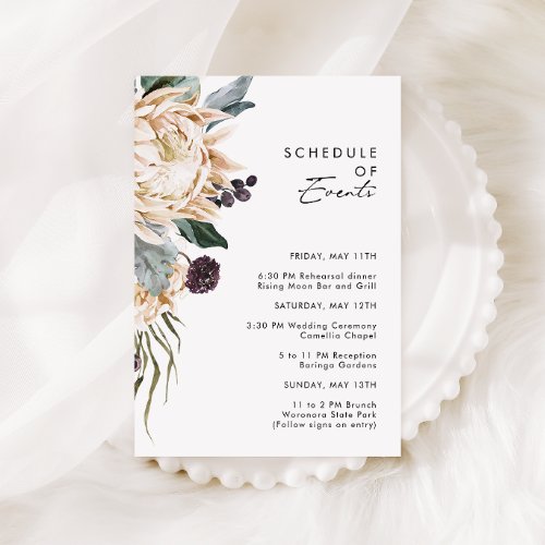 White Floral Schedule of Events Enclosure Card