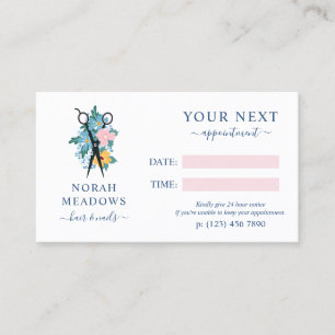 White Floral Scissors Hair Stylist Appointment Card