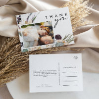White Floral Script Photo Wedding Thank You