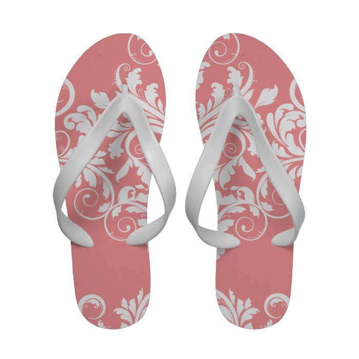 White Floral Scrolls on Pink Sandals