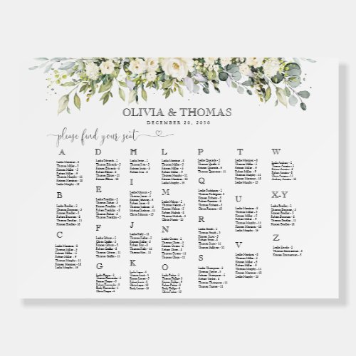 White Floral Seating Chart Foam Board