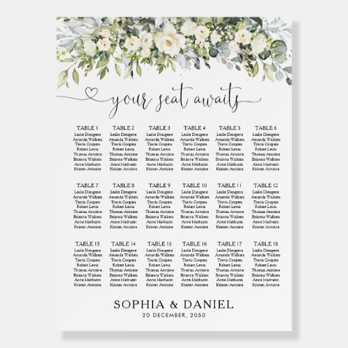 White Floral Seating Chart Foam Board