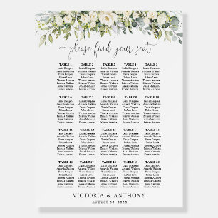 White Floral Seating Chart Foam Board