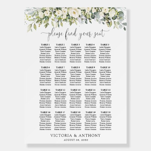 White Floral Seating Chart Foam Board
