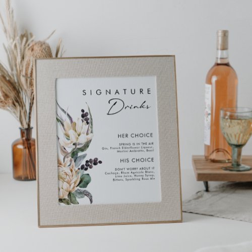 White Floral Signature Drinks Sign