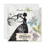 White Floral Silhouette Bride Wedding Invite