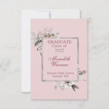 White Floral Silver Frame on Pink Graduation