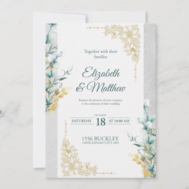 White Floral Simple Wedding Invitation (Front)