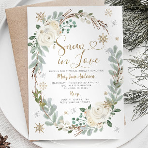 White Floral Snow in Love Winter Bridal Shower Invitation
