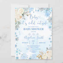 White Floral Snowflake Cold Outside Baby Shower Invitation