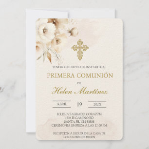 White floral Spanish baptism Invitation