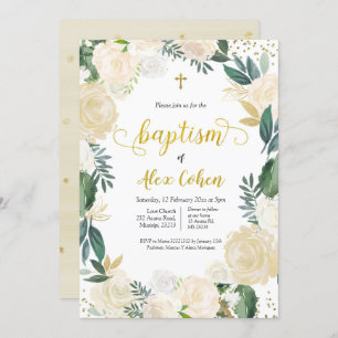White Floral Spanish Baptism Invitation