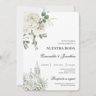 White Floral Spanish church Wedding Invitation