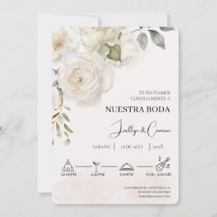 White Floral Spanish Wedding Invitation