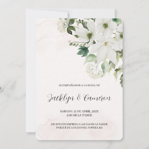 White Floral Spanish Wedding Invitation