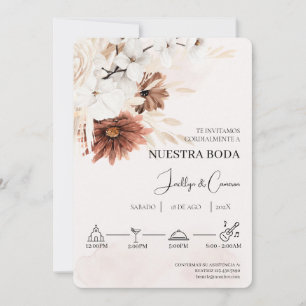 White Floral Spanish Wedding Invitation
