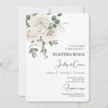 White Floral Spanish Wedding Invitation