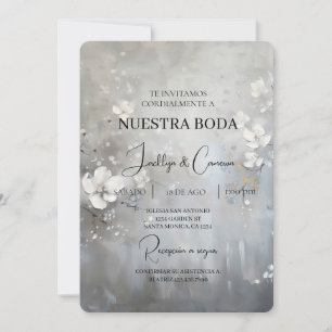White Floral Spanish Wedding Invitation