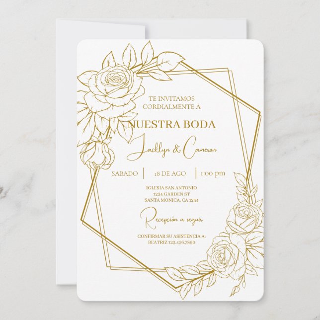 White Floral Spanish Wedding Invitation (Front)