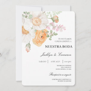White Floral Spanish Wedding Invitation
