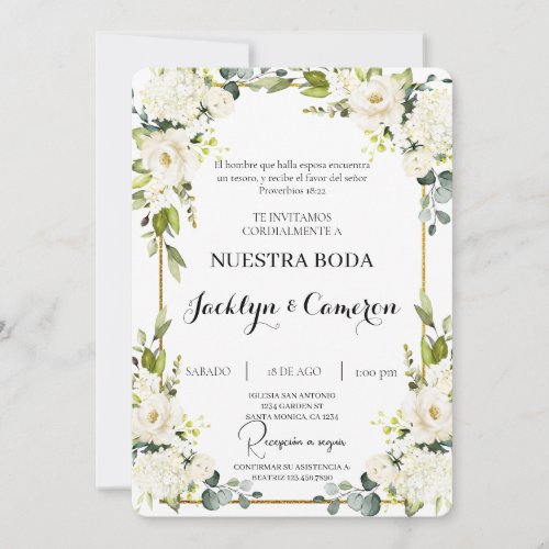 White Floral Spanish Wedding Invitation