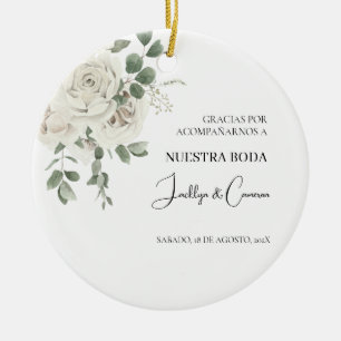 White Floral Spanish Wedding Invitation Ceramic Ornament