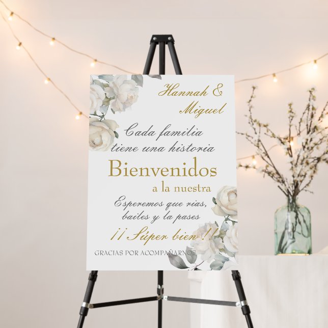 White floral Spanish Wedding Sign (In Situ (Stand))