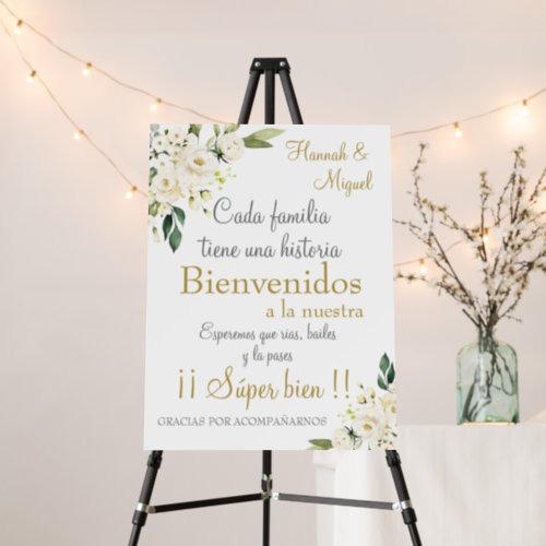 White floral Spanish Wedding Sign