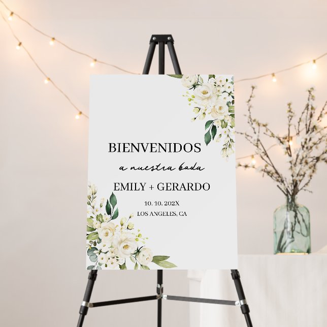 White floral Spanish Wedding Sign (In Situ (Stand))