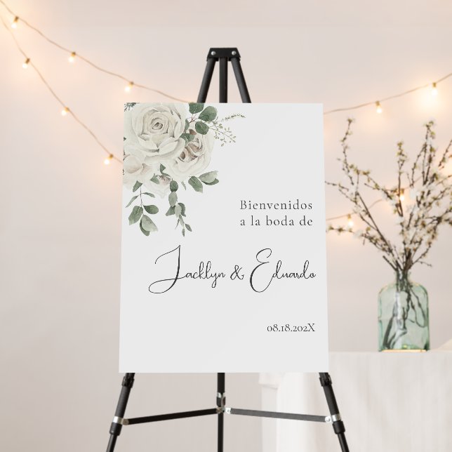 White Floral Spanish Wedding Welcome sign (In Situ (Stand))
