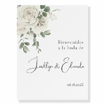 White Floral Spanish Wedding Welcome sign