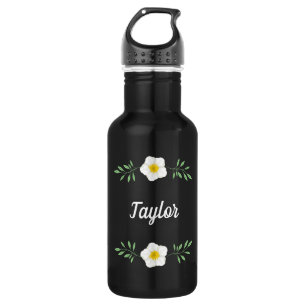 White floral stainless steel water bottle