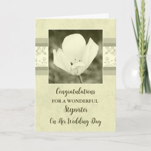White Floral Stepsister Wedding Congratulations Card