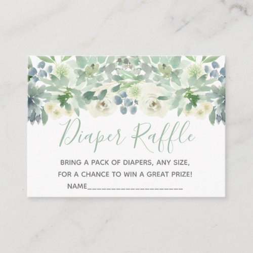 White Floral Succulent Baby Shower Diaper Raffle Enclosure Card