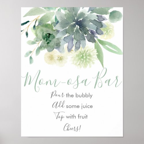 White Floral Succulent Baby Shower Mimosa Bar Sign