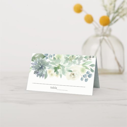 White Floral Succulent Baby Shower Place Card