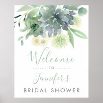 White Floral Succulent Bridal Shower Welcome Poster