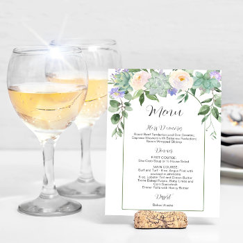 White Floral Succulents Greenery Arch Wedding Menu by dmboyce at Zazzle