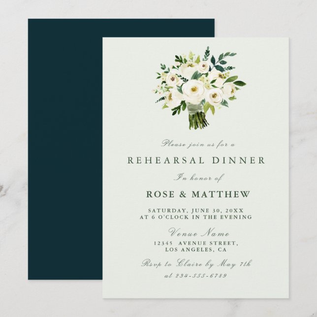white floral summer rehearsal dinner invitation (Front/Back)