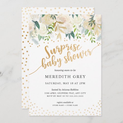 White Floral Surprise Baby Shower Invitation