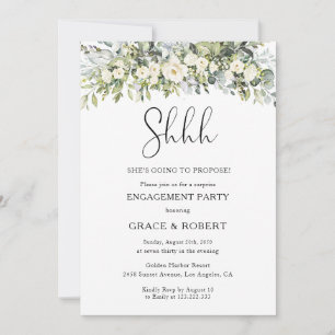 White Floral Surprise Engagement Party Invitation